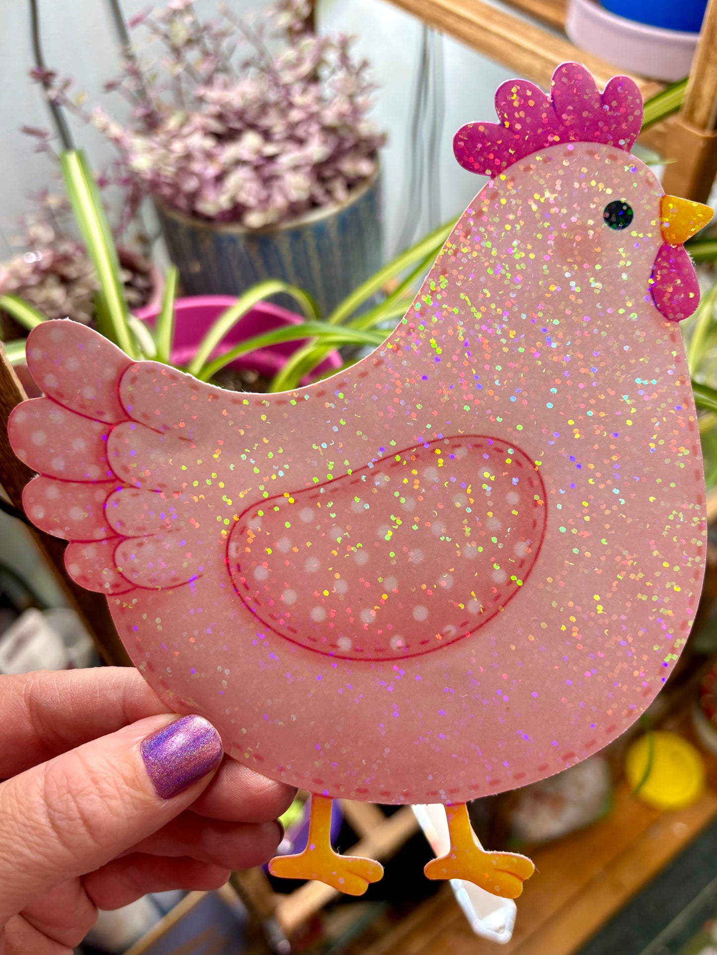 Giant Pink Holographic Chicken Sticker