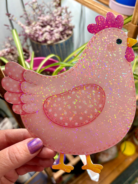 Giant Pink Holographic Chicken Sticker
