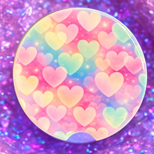 Rainbow Hearts Ceramic Car Coaster