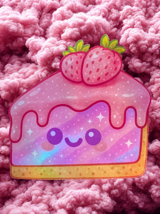 Cosmic Strawberry Cheesecake Holographic Vinyl Sticker